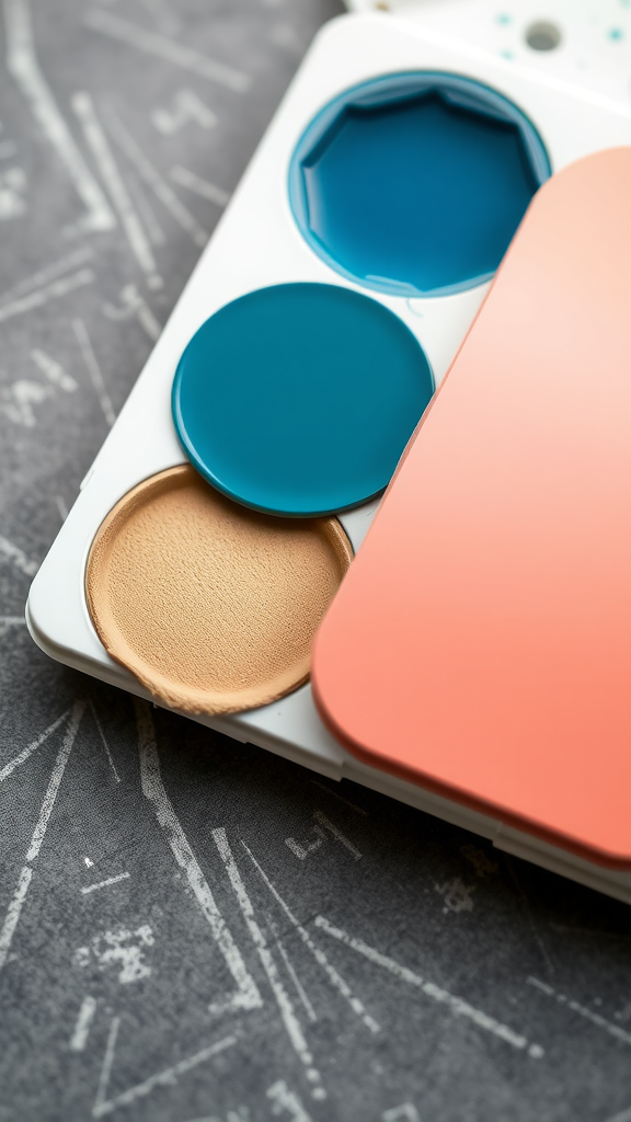 Color palette featuring ocean-inspired hues with blue and sandy shades.