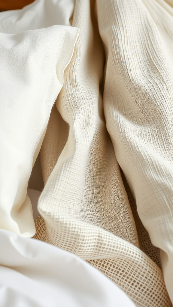 Close-up of soft, textured fabrics in neutral tones