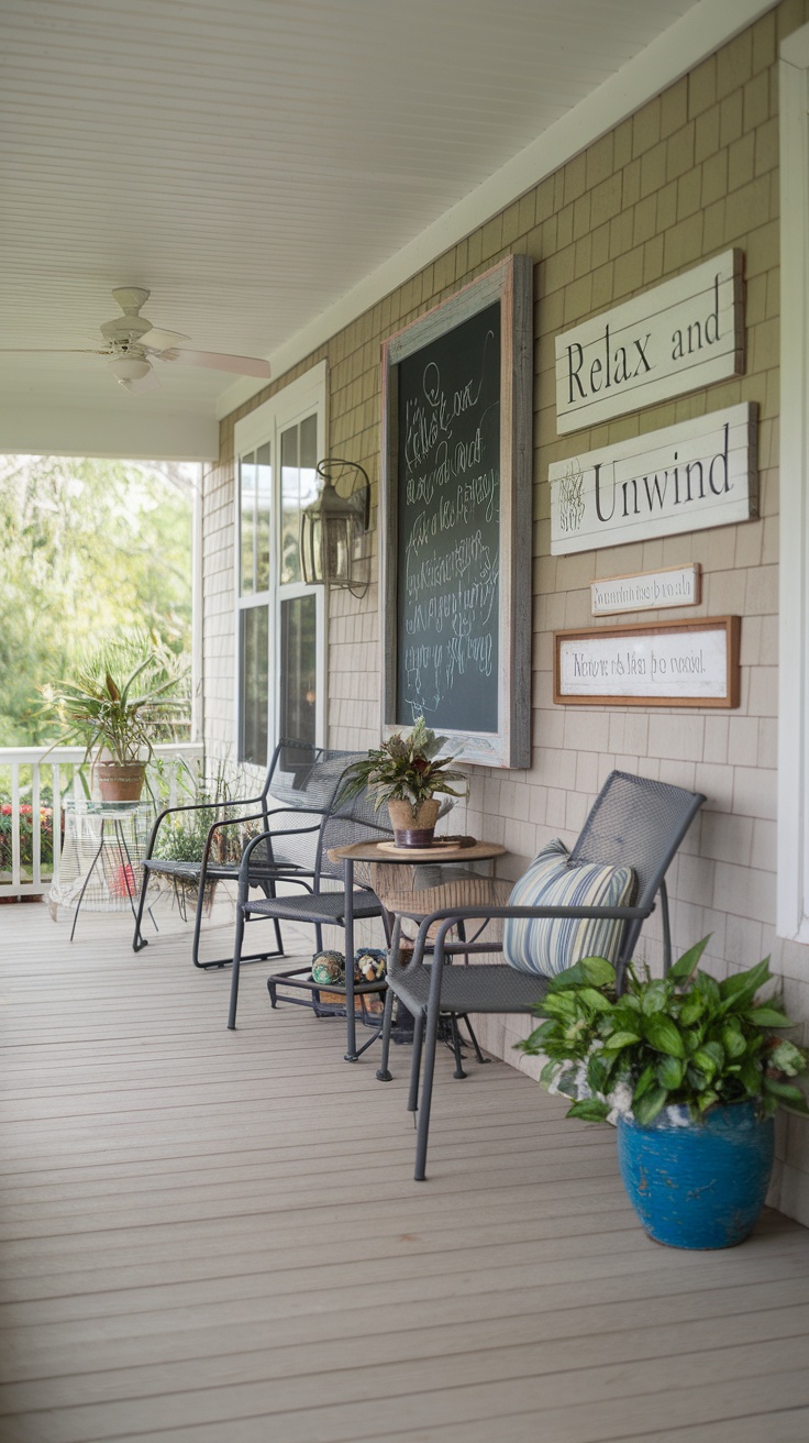 Cozy porch with wall art and seating