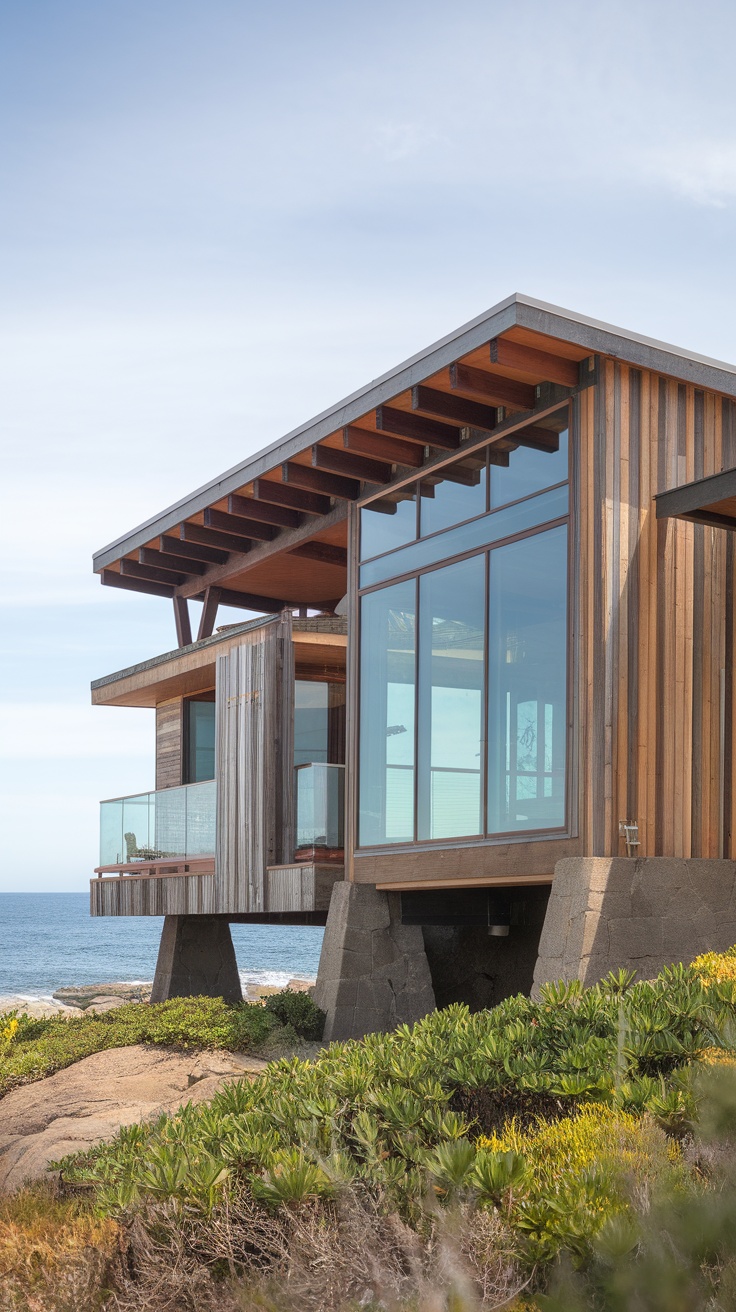 Modern coastal home showcasing sustainable materials and design.