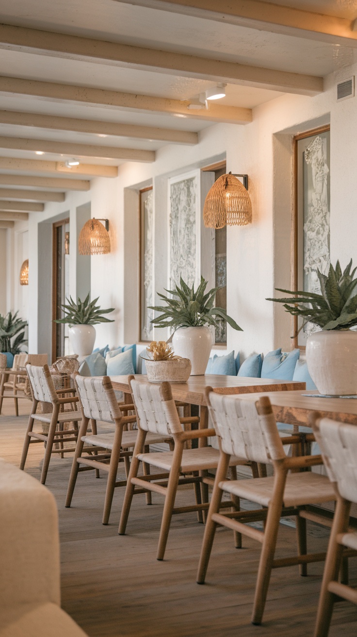 Coastal dining room with natural decor and relaxed atmosphere.