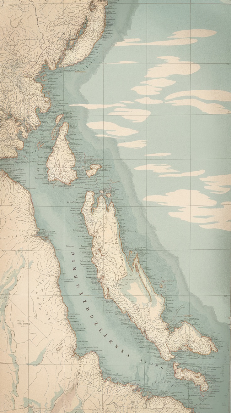 A vintage coastal map depicting detailed shorelines and water features.