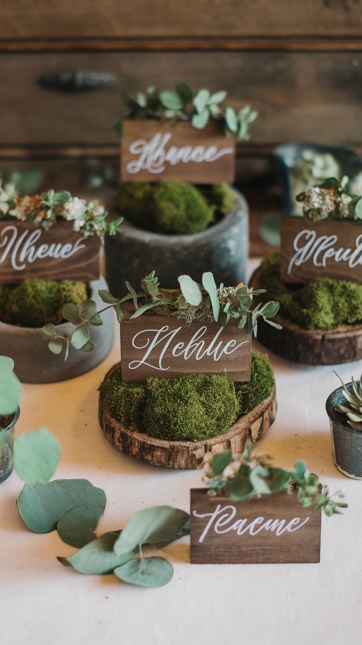 Spring tablescape featuring natural elements and unique place cards.