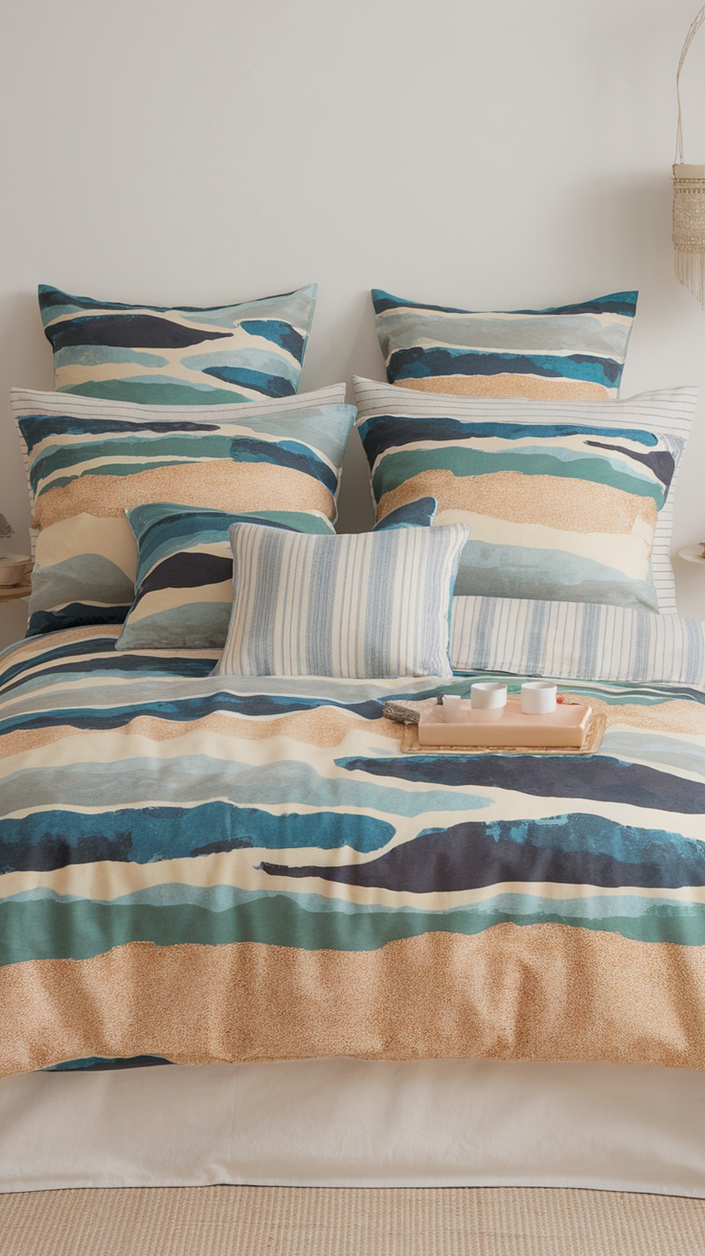 Ocean-inspired bedding with stripes and soft colors
