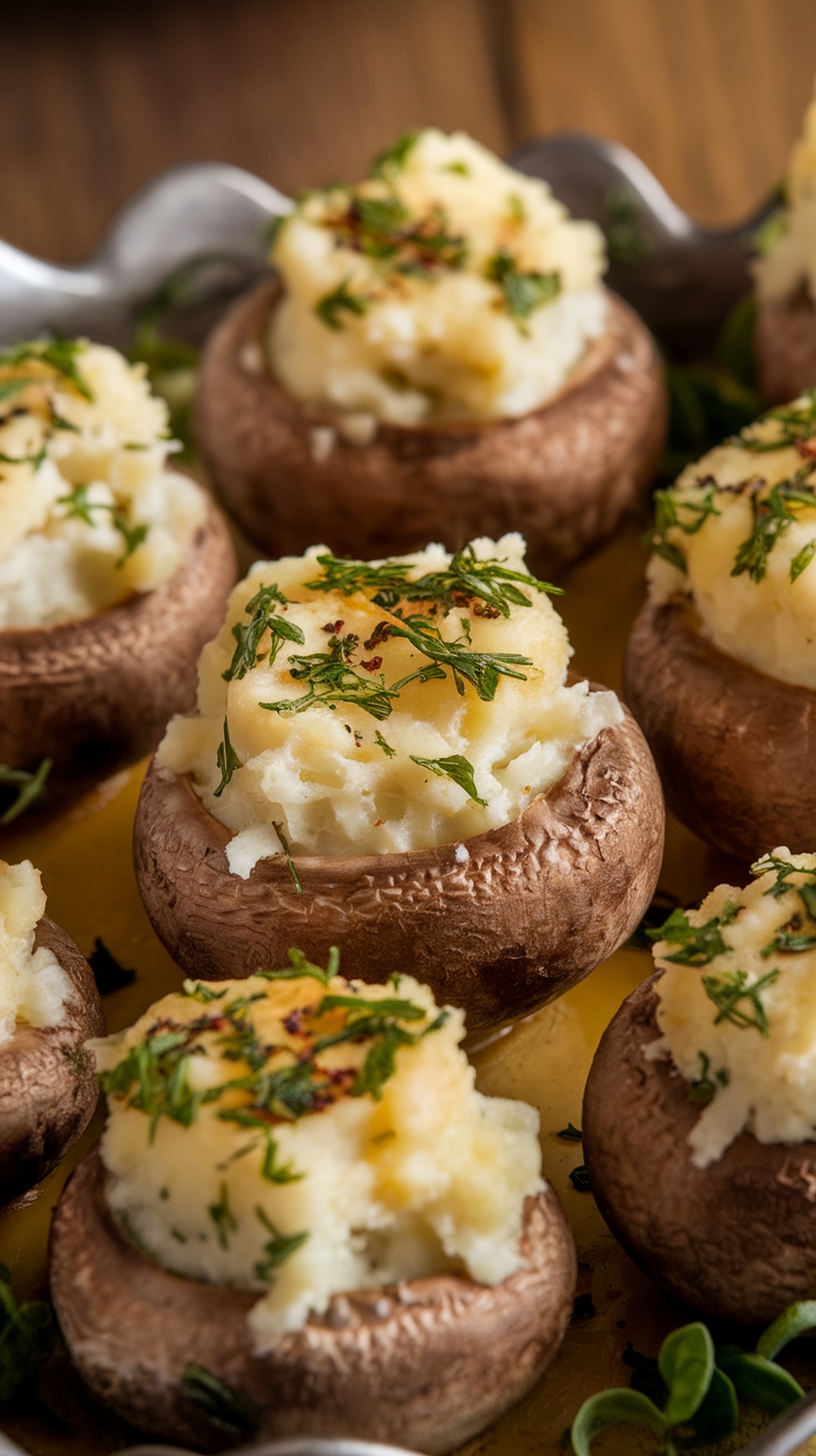 Baked stuffed mushrooms topped with herbs